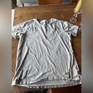 Distressed Light Gray Short Sleeve Crewneck Tee